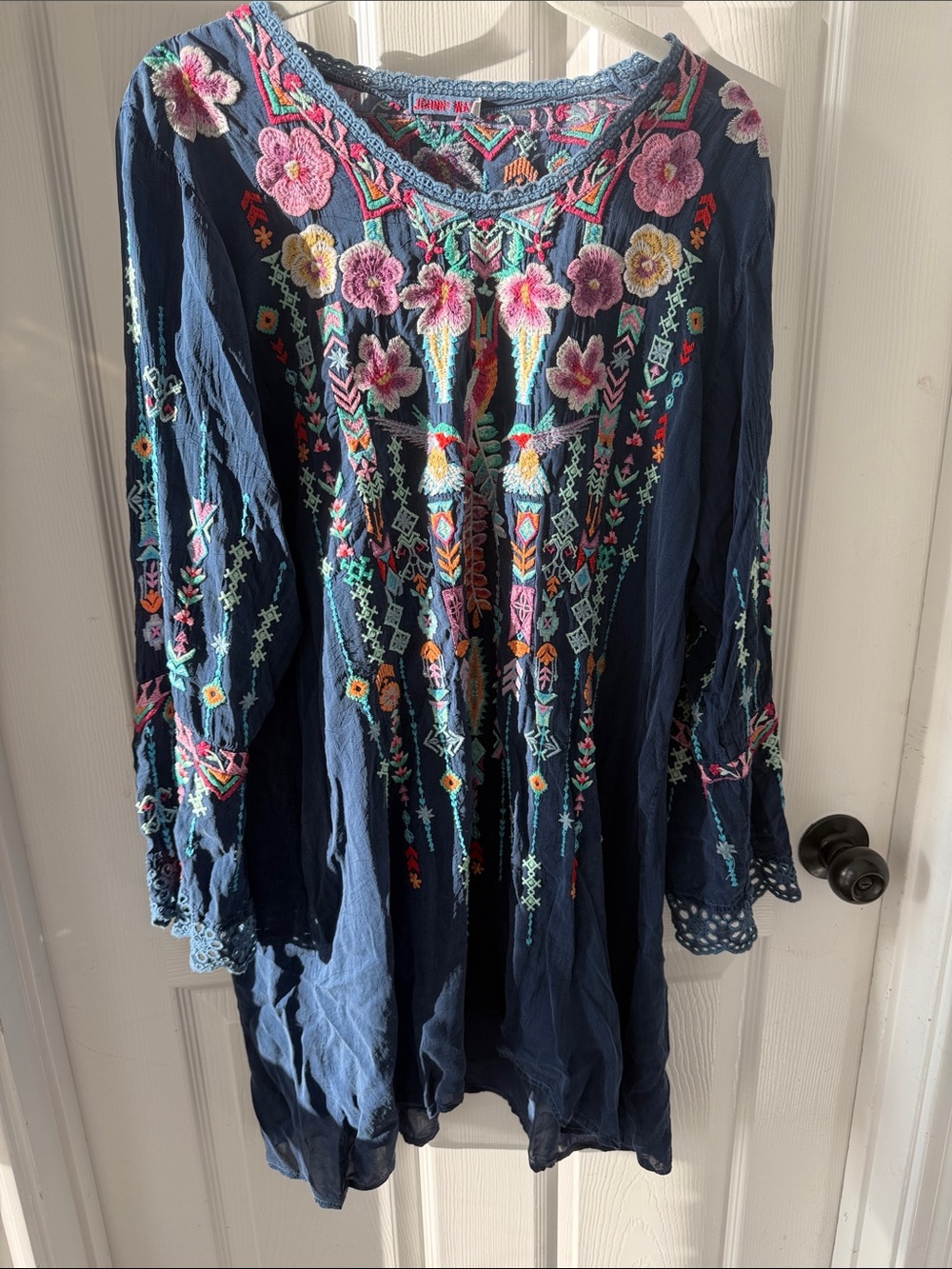Johnny Was Navy Embroidered Floral Tunic